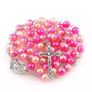 Holy rosary with Pink, and peach 8mm beads